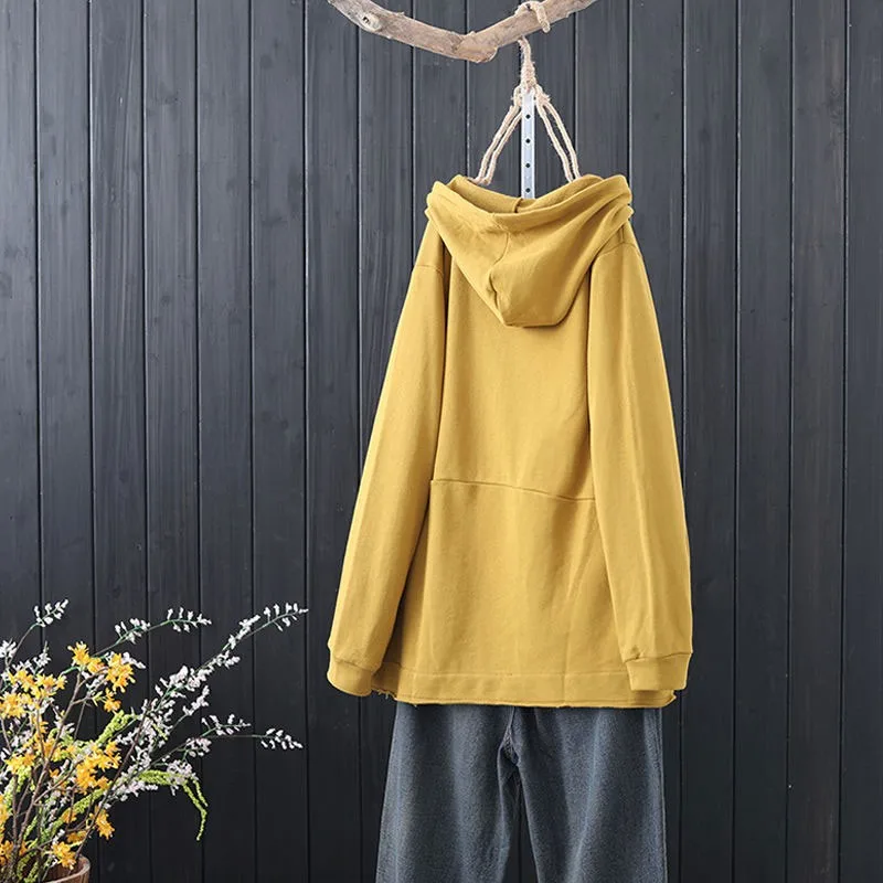 

New Arrival 2021 Spring Arts Style Women Long Sleeve Loose Pullovers Plus Size Print Patchwork Cotton Casual Hooded Hoodies V74