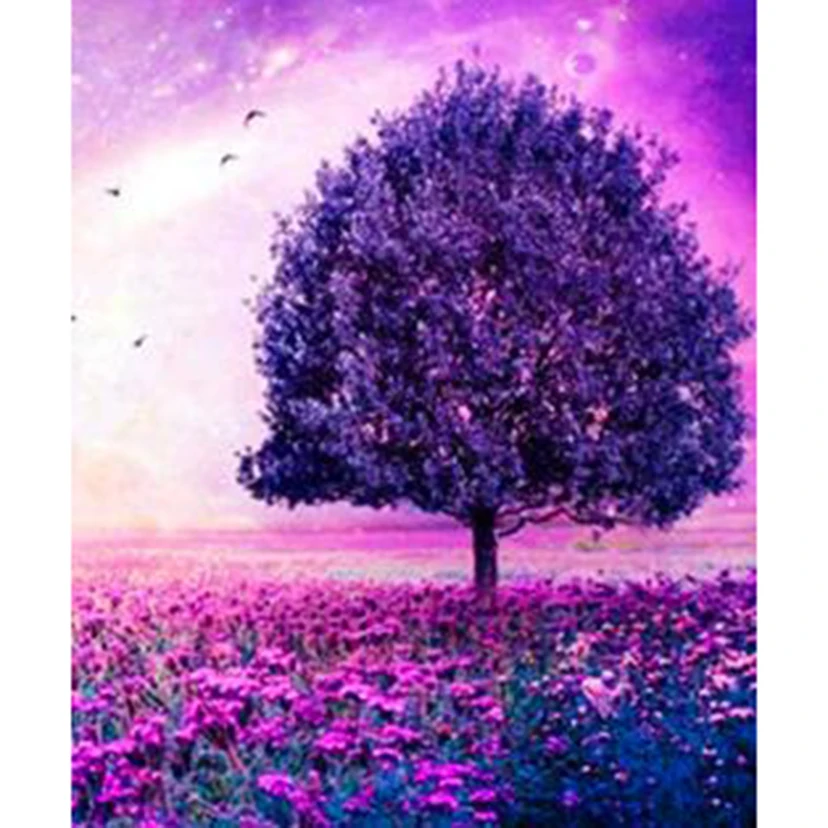 5D алмазная живопись сделай сам квадратная/круглая фиолетовый пейзаж дерево