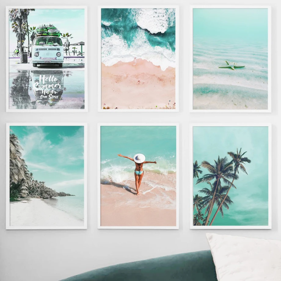 

Blue Scenery Seawater Sea Nordic Poster Coconut Tree Wall Art Canvas Painting Wall Pictures For Living Room Home Decor Unframed