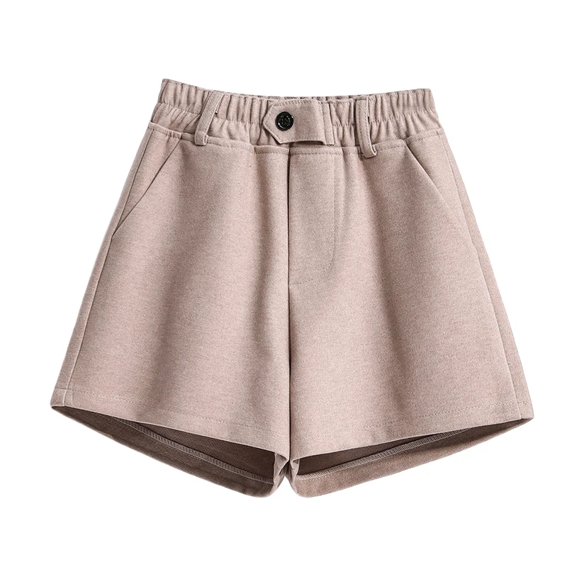 

100kg 5xl Plus Size Women Winter Fall New Empire Elastic Waist Solid Color Korean Style Easy Match Simple Woolen Wide Leg Shorts