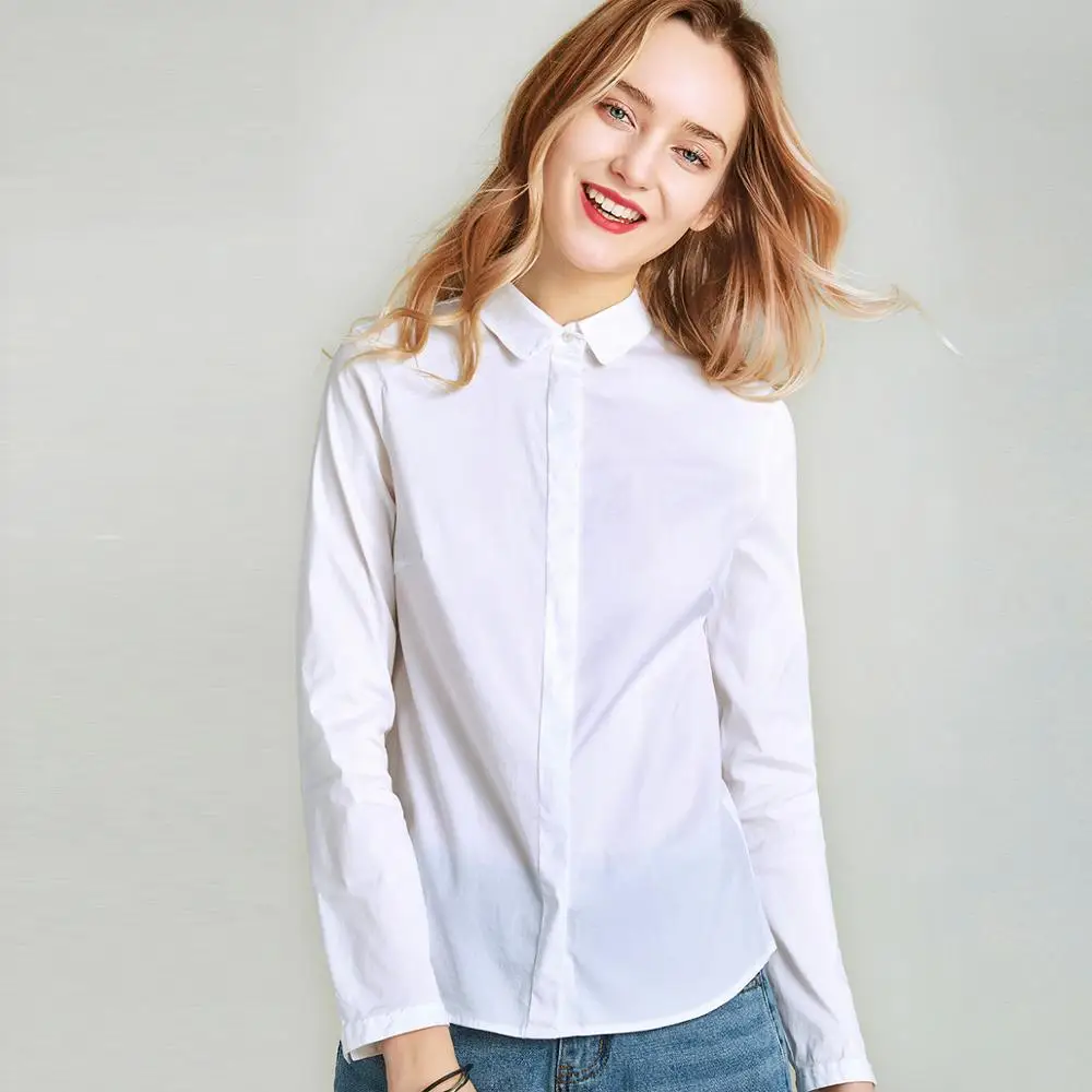 Женская однобортная хлопковая рубашка HAVVA однотонная белая блузка с длинным