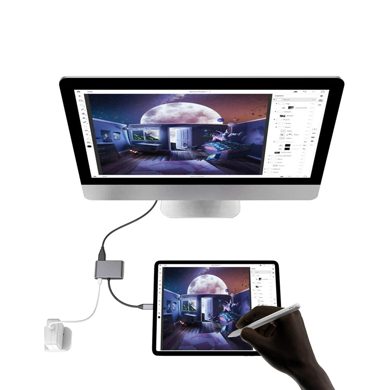 

Type C to Dual HDMI/USB3.0/PD Converter 4K High Definition 4 in 1 HDMI Adapter with Dual Screen USB Hub