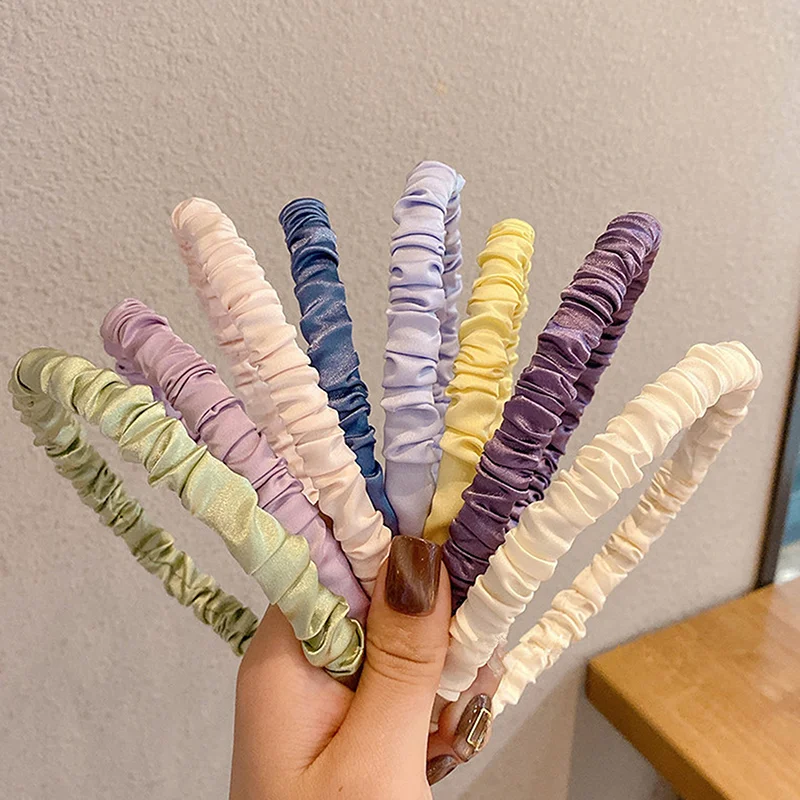 

Fashion Headband Women Girls Individuality Pleated Hairband Casual Soft Hair Hoop Headband Solid Satin Pleated Hair Band