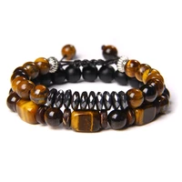 natural hematite tiger eye stone bracelet raw beads braided string bracelets bangles handmade adjustable yoga wrist jewelry