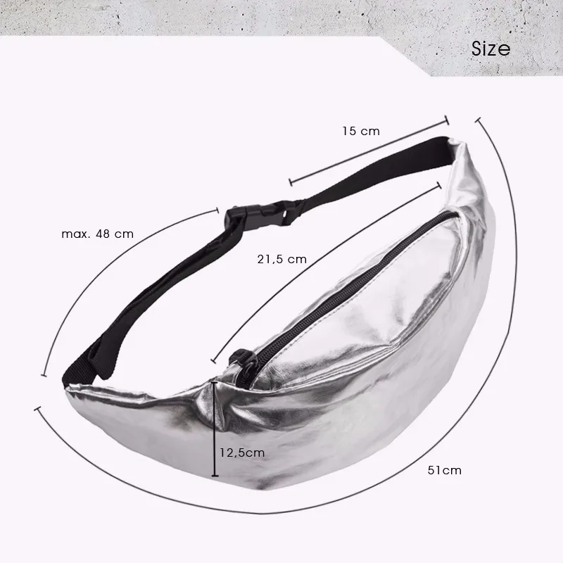 Solid Silver belt bag women leather bags PU cordura military waist bag bolsa cintura pouch fanny packs sac tour de taille