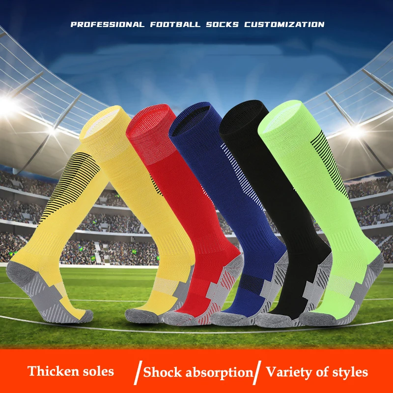 

QWIWN Men Sport Football Socks High-tube Thickened Towel Socks Stocking Anti-friction Non-slip Athlete Training Running Sock
