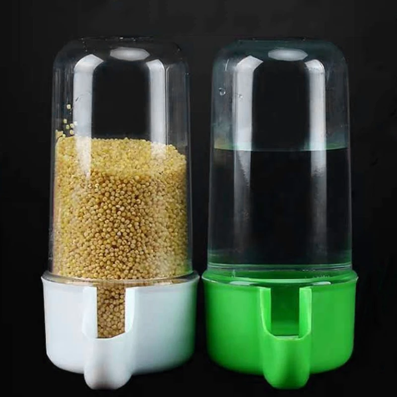 

2 Pcs Bird Feeder and Drinker Set Clear Plastic Seed and Water Dispenser Large W89B