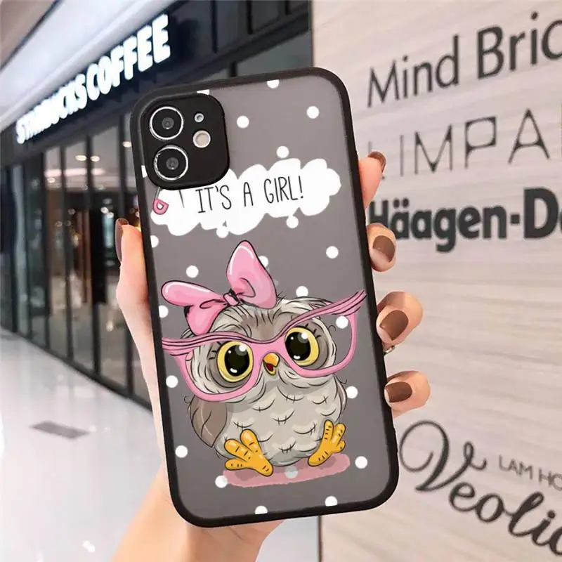 

Baby Cute Owl Phone Cases Matte Transparent for iPhone 7 8 11 12 s mini pro X XS XR MAX Plus cover funda