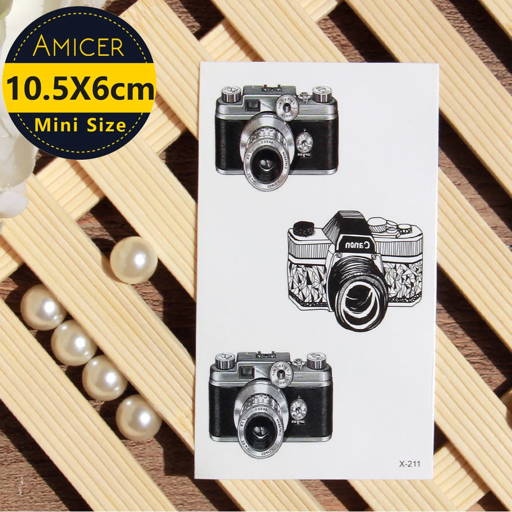 Водостойкая временная татуировка наклейка на тело камера черная переводная