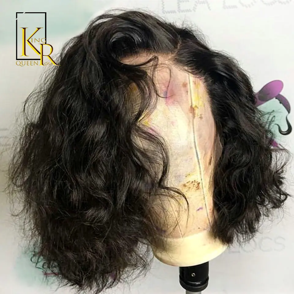 Перуанские короткие парики с волнистым Бобом 13x4 из человеческих волос на сетке