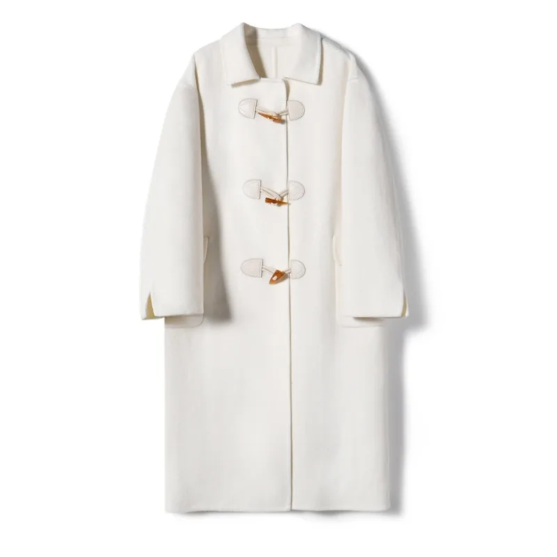 

AIGYPTOS 2020 autumn and winter new Korean style college style loose mid-length horn buckle woolen coat jacket women