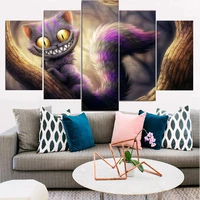 5 pieces wall art canvas painting strange cat animation poster home decoration modern living room bedroom modular framework