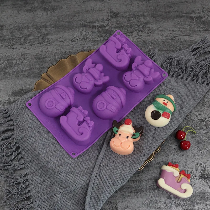 

NEW Christmas Family baking decorating 6 holes snowman reindeer sled silicone bakeware cake design silicone cake molds 1984