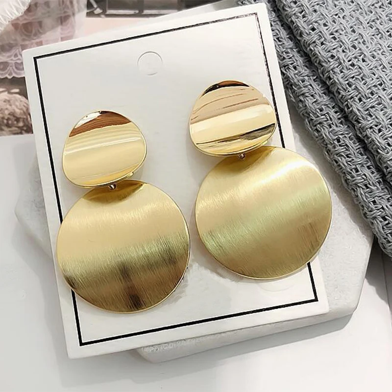 Yellow gold НОВЫЕ геометрические корейские серьги для женщин большие круглые золотые серьги в форме сердца рождественские Модные богемные ювелирные изделия - Окраска металла: Yellow gold