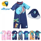 Купальники для мальчиков и девочек с защитой от ультрафиолета и шляпой, комплект из 2 предметов, детские купальники с динозаврами, детская пляжная одежда, купальники