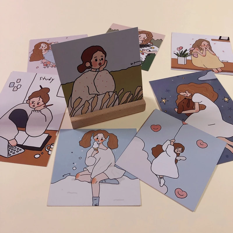 Ins нежная кавайная девушка иллюстрация карточка костюм открытка карточки милые