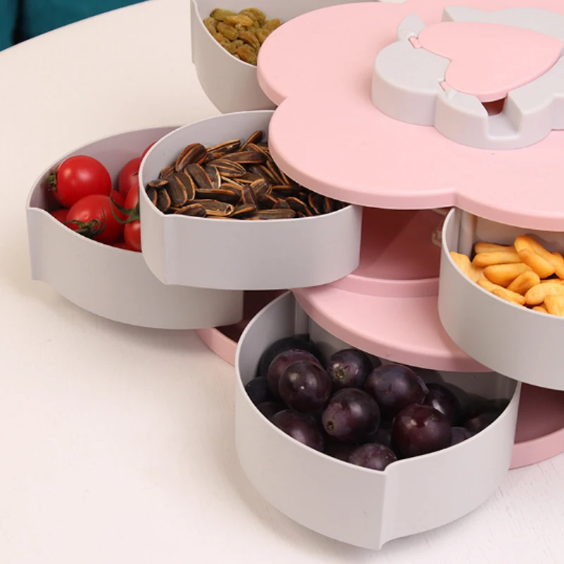Тарелка для фруктов креативная Двухуровневая вращающаяся коробка хранения