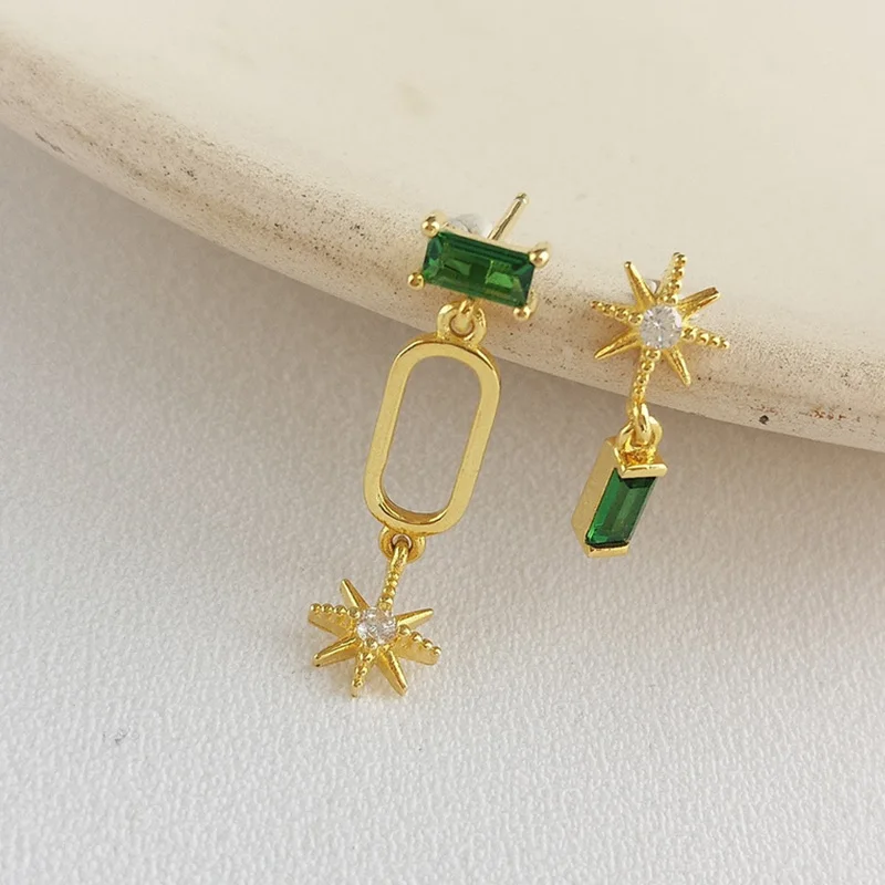 Gold(Green) Серьги-гвоздики в виде звезд из натуральной 925 пробы, серебряные серьги-гвоздики, очень классные вечерние ювелирные изделия для женщин и девушек, 925, DS1828 - Окраска металла: Gold(Green)