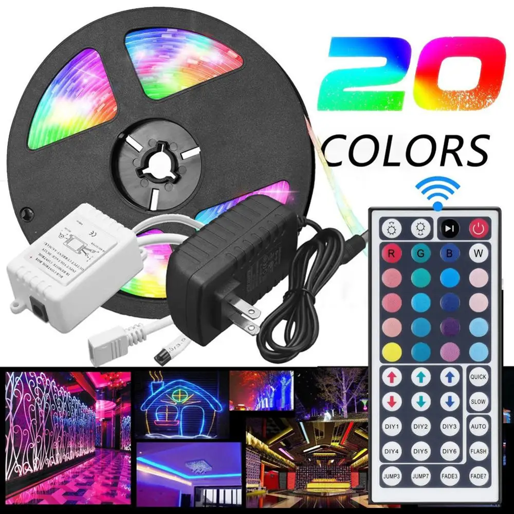 

RGB Светодиодная лента, водонепроницаемая лента RGB, Светодиодная лента s 2/5 m, меняющая цвет световая лента, 44 кнопки контроллера, водонепрониц...