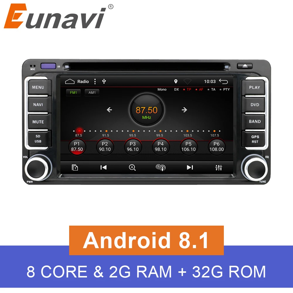 Eunavi 2 din Android 8 1 автомобильный DVD gps для Toyota Hilux Yaris Vios Camry Corolla Prado RAV4 2003 2004 2005 2006 2007 2008|car