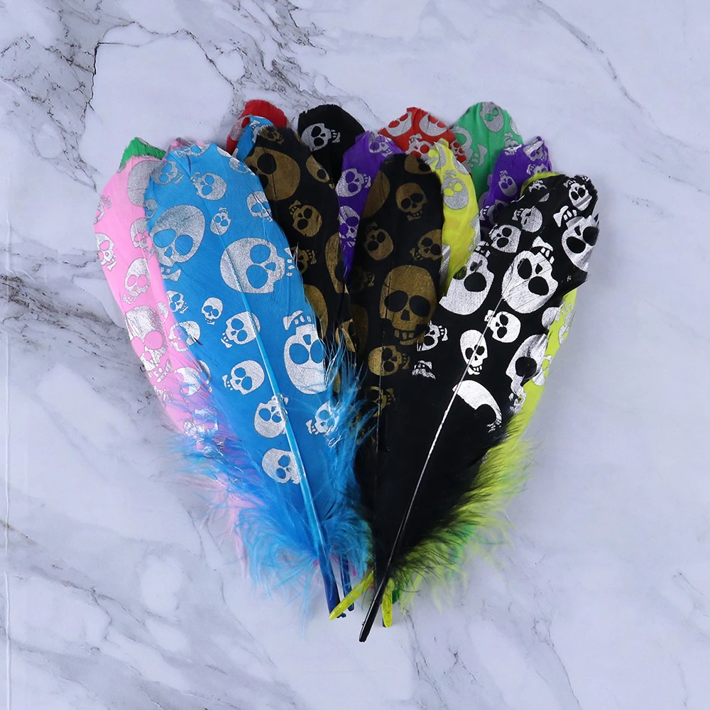 10 шт. пурпурные гусиные перья с принтом черепа 10-15 см ювелирные изделия сделай сам