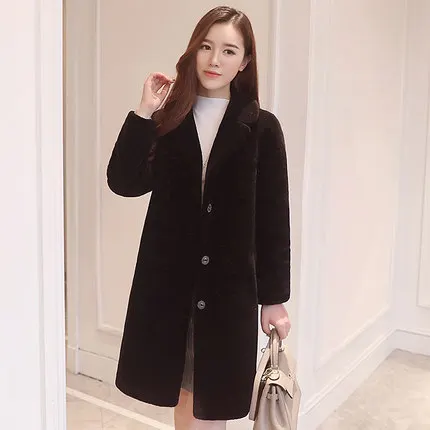 black Женские зимние плотные пальто и куртки, женские Теплые повседневные пальто с натуральным мериносовым овечьим мехом, большие размеры, женская верхняя одежда с длинным рукавом средней длины - Цвет: black