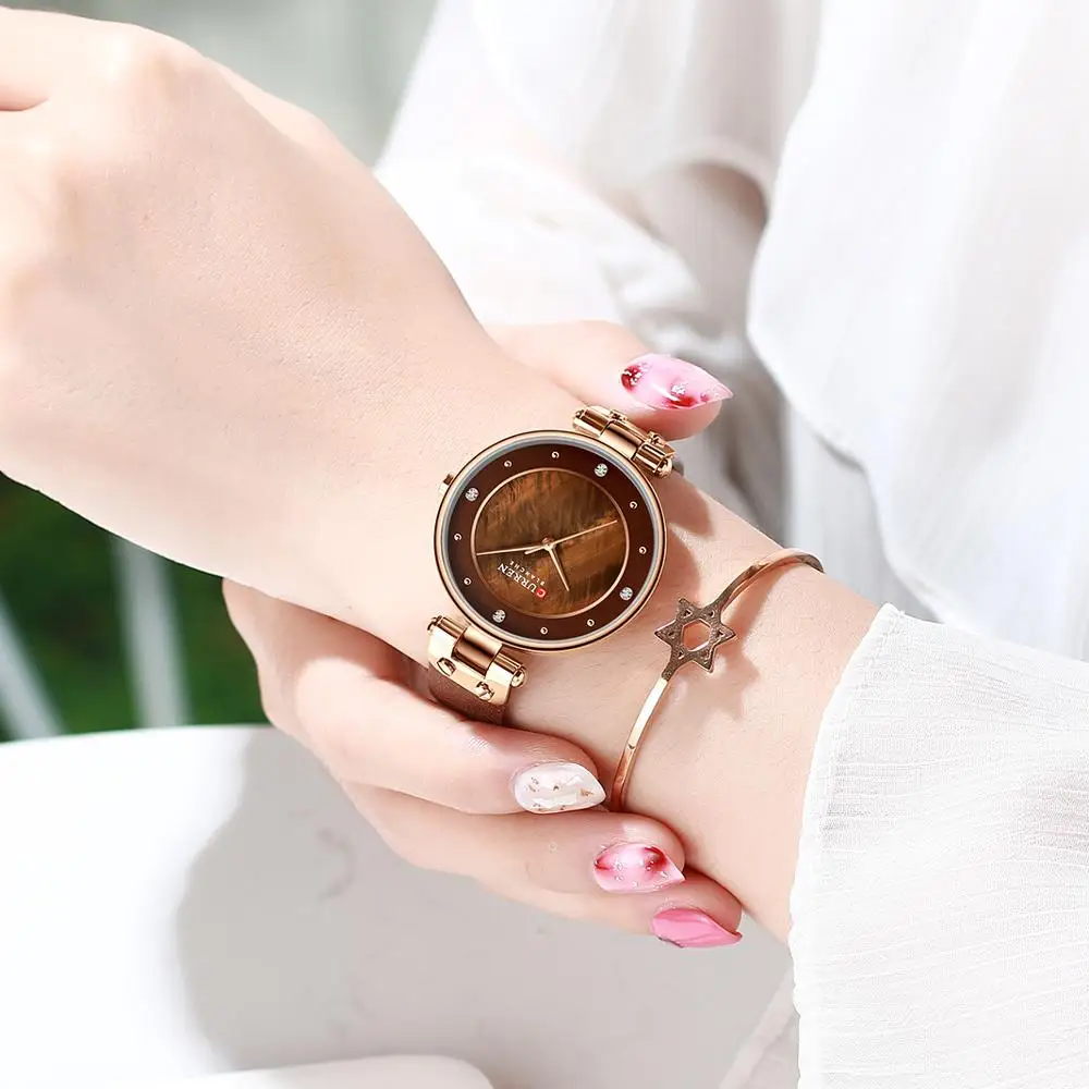 

CURREN Simple Rhinestones Charming Watch for Ladies Quartz Watches Leather Strap Clock Female Wristwatch Dress Women's Watch