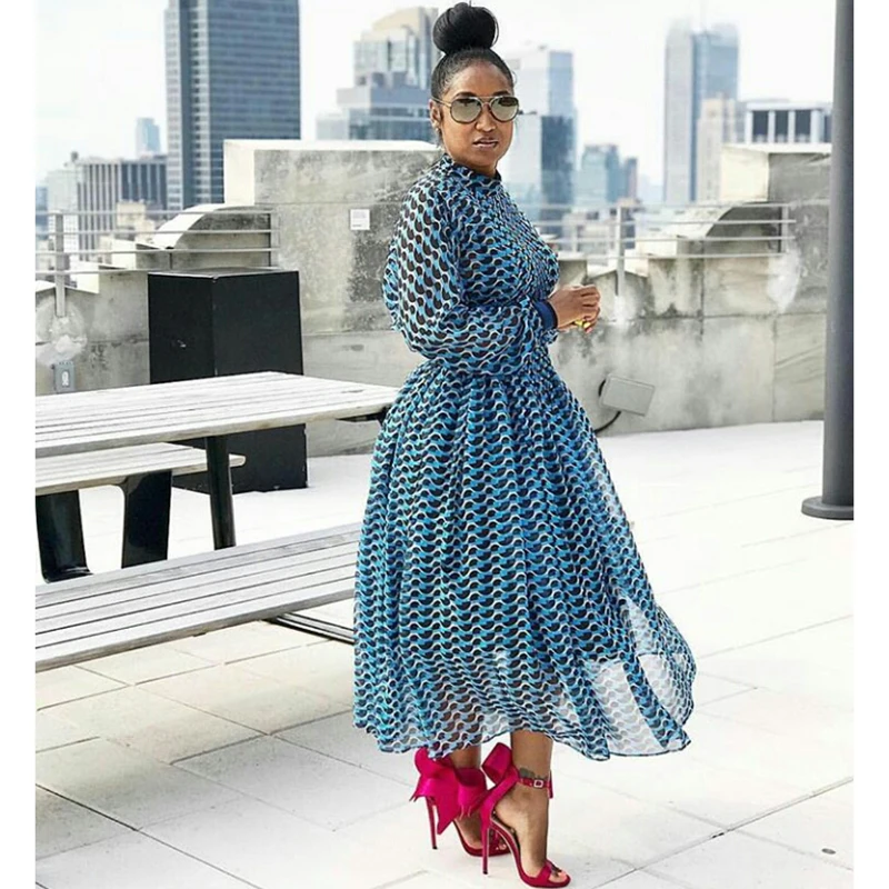 High quality 2020 summer new fashion light comfortable fabric printed waist sexy translucent loose elastic woman dress | Женская одежда