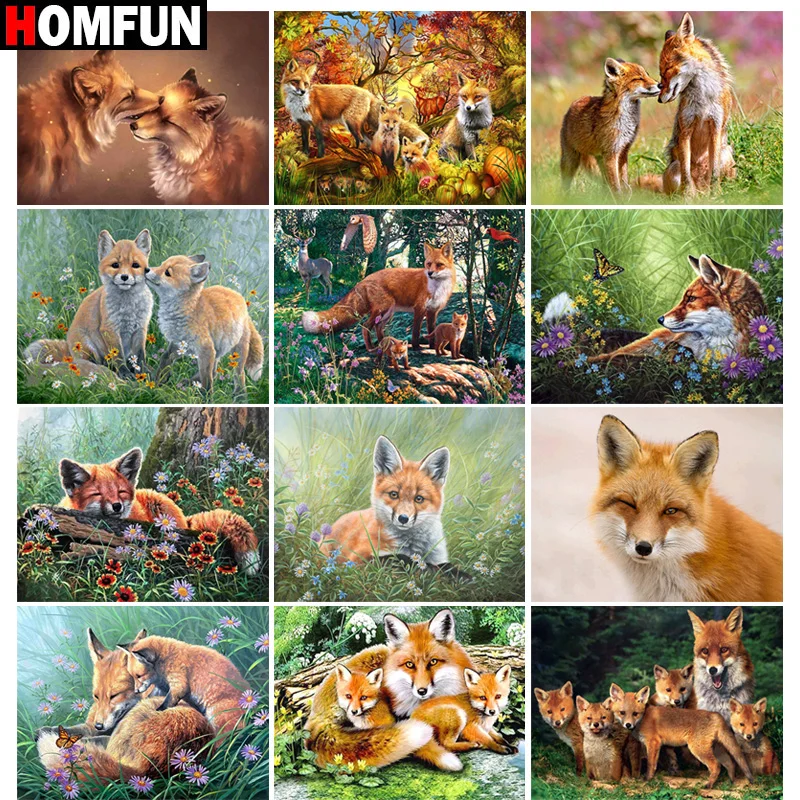 

HOMFUN Diamond Painting Full Square/Round Drill 5D DIY "Animal fox" Daimond Embroidery Rhinestone Cross Stitch Home Decor