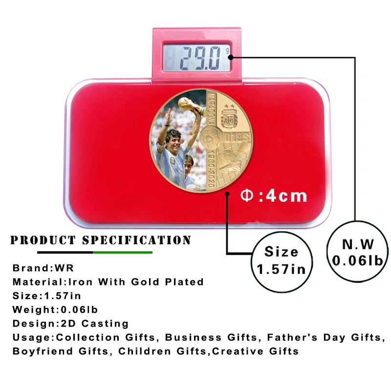 RIP 1960 2020 памятная Золотая монета с изображением Диего Марадоны держателем для