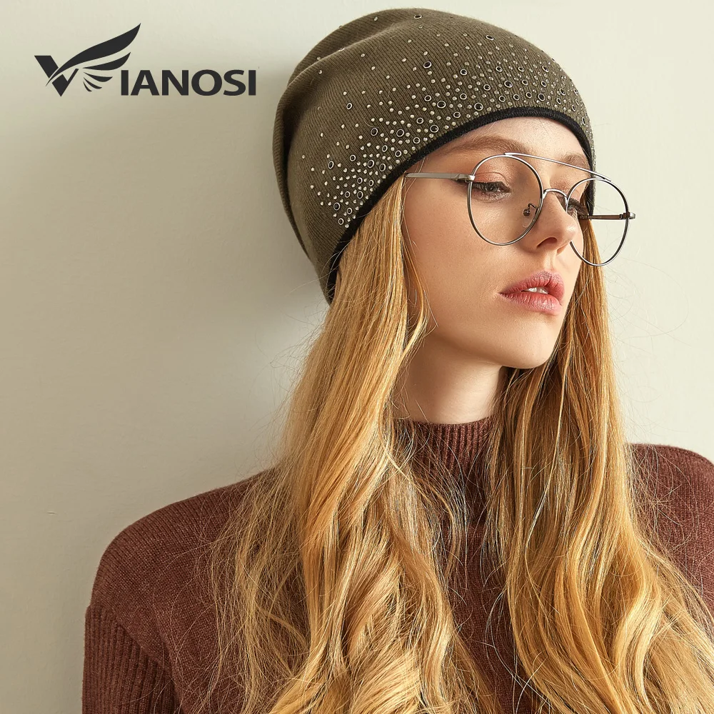 Модная зимняя вязаная шапка VIANOSI для женщин облегающая девочек шапочки брендовые