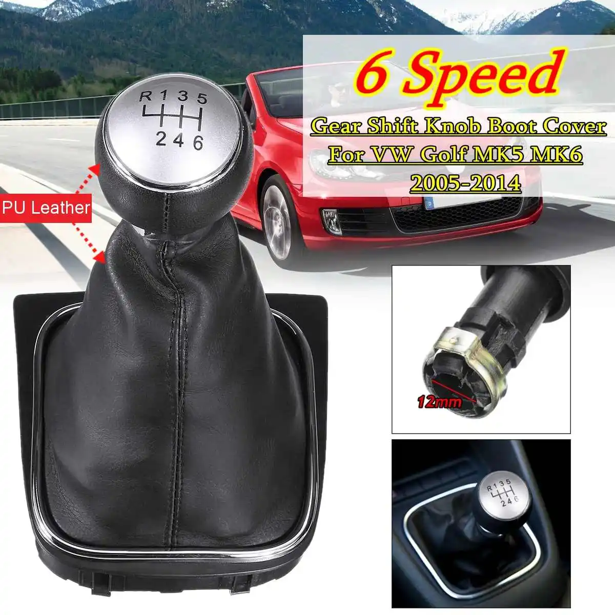 6 speed 5 6 Скорость кожаная ручка переключения рулевого механизма автомобиля палка Пылезащитный чехол для VW Golf MK5 MK6 Golf5 6 кролик Jetta MK6 2010 2011 2012 2013 - Название цвета: 6 speed