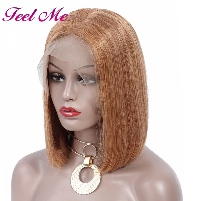 Парики на сетке FEEL ME 13 × 4 блонд короткий Боб бразильские волосы Remy прямые парики