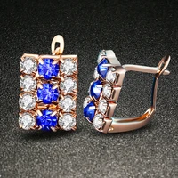 vintage square hoop earrings shiny cubic zirconia charming straight pierced earring stud accessories trendy jewelry for women