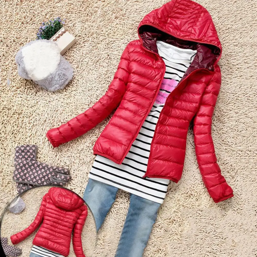 

80% Hot Sell Winter Warm Solid Color Women Slim Fits Zip Hooded Long Sleeve Down Jacket Coat