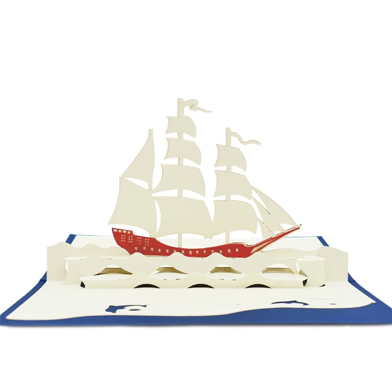 Выдвижные открытки в виде парусника 10 упаковок наклейки конверты на день