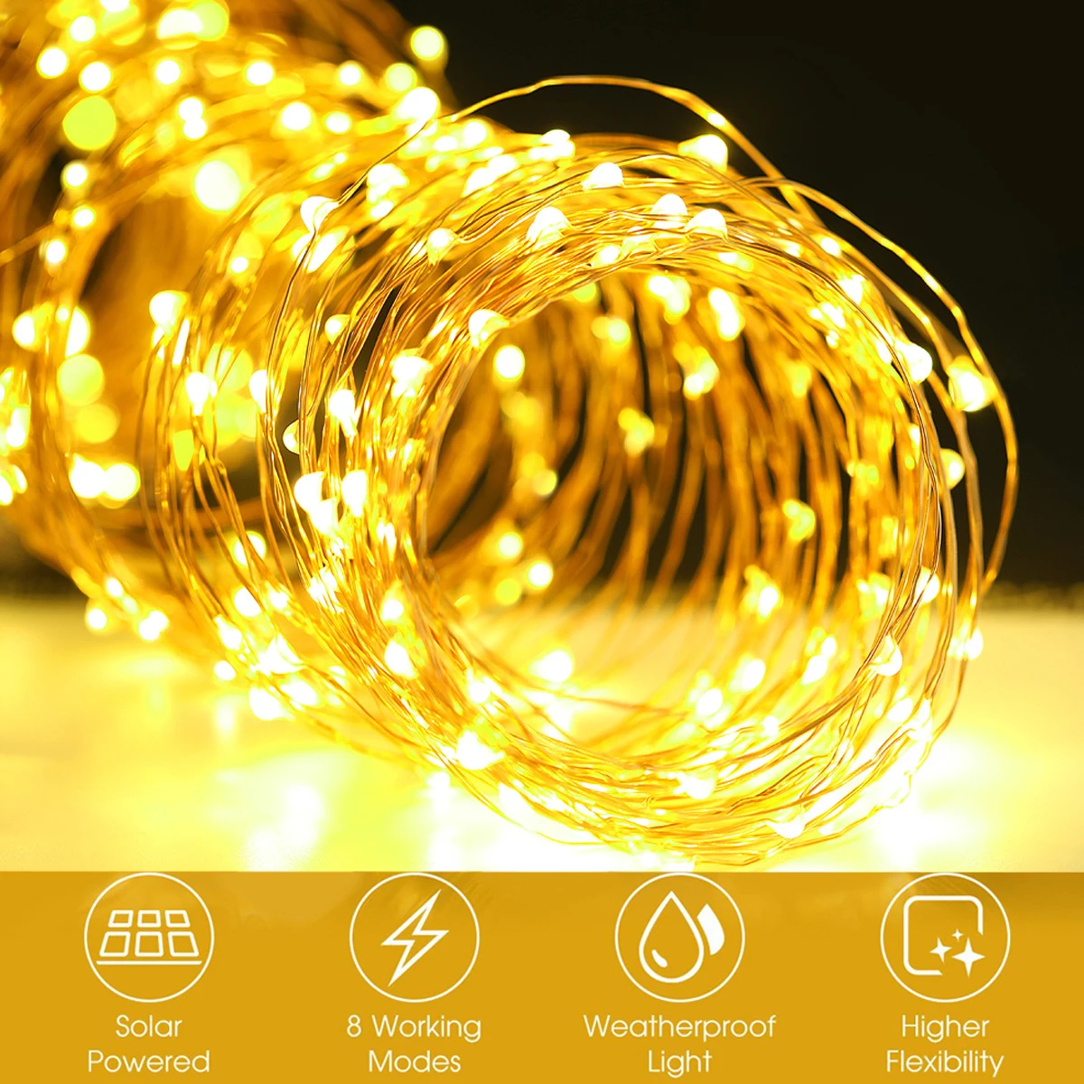 Светодиодная Солнечная медная проволочная лампа на открытом воздухе сказочная 5