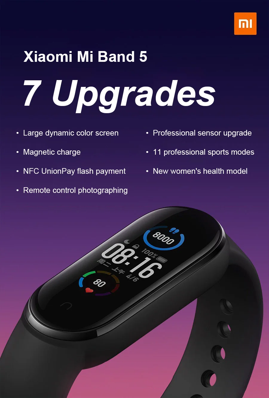 Смарт-браслет Xiaomi Mi Band 5 NFC версия умный фитнес-браслет Miband с AMOLED-экраном Bluetooth