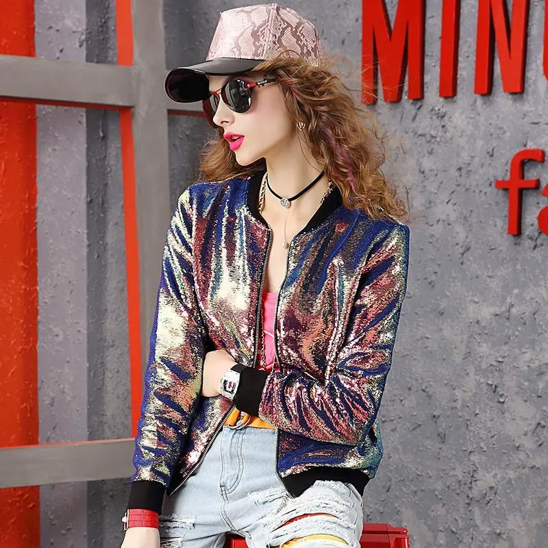 Женская Светоотражающая куртка-бомбер LOMAIYI короткая с блестками в уличном стиле