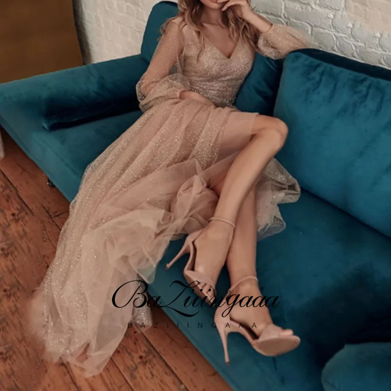 BAZIIINGAAA Роскошные вечерние платья длинное женское платье 2021 блестками Robe De Soir