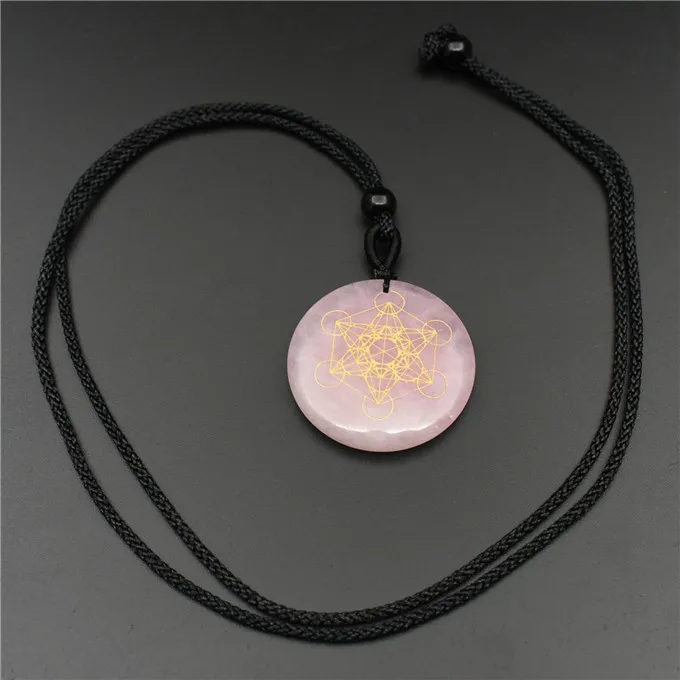 Rose quartz Ожерелье из натурального обсидиана, кулон, цветок жизни, магический круг, гадание, Сри янтра, трикета, Метатрон, куб, мульти-размеры - Окраска металла: Rose quartz