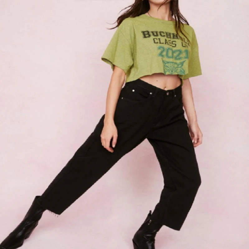 Зеленый сексуальный укороченный топ с буквенным принтом футболки для мальчиков