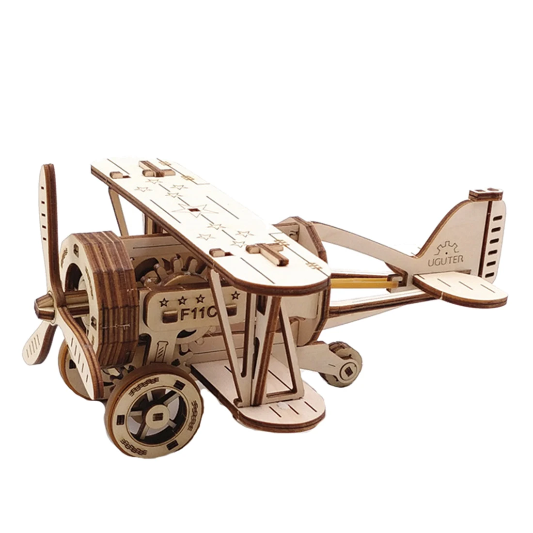 

3D Wooden Biplane DIY Assembly Mechanical Transmission Airplane Woodcraft Toy Christmas Gift Kids Adult Model Building Kit