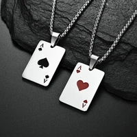 dropship suppliers pendant on chain ace of hearts spades a rectangle necklace stainless steel men males accessories for jewelry