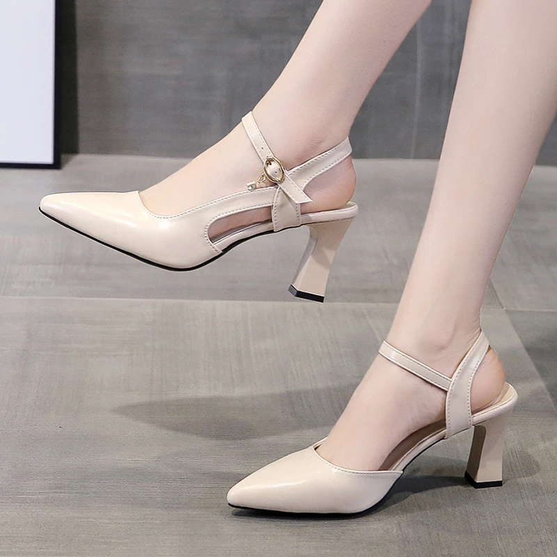 Женские босоножки на высоком каблуке черные туфли лодочки с острым носком и