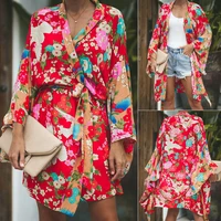 2021 fashion womens casual cardigan boho floral open cape casual coat beach loose flora printed blouse tops kimono long cardigan