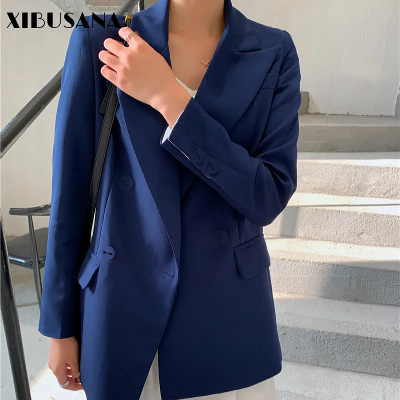 

Women Korea Elegant Loose OL Style Blazers Jackets 2021 New Spring Long Sleeve Double-breasted Suits Colthing Mujer Outwear