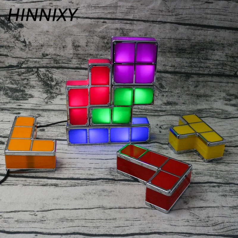 Новинка Hinnixy Tetris Puzzle Light Стекируемый светодиодный прикроватный декор для детей освещение 3D Ретро игра башня лампа красочный кирпич DIY игрушки