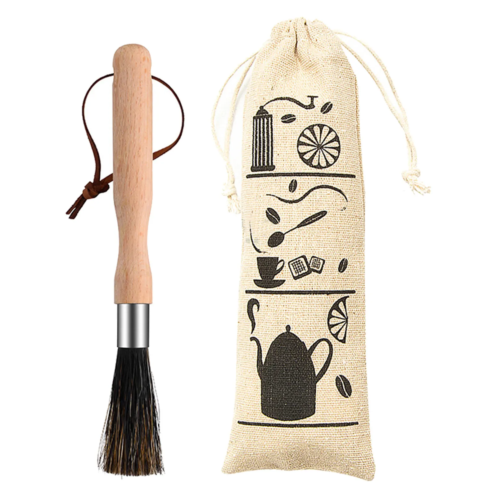 

Office Long Handle Gift Coffee Grinder Brush Stainless Steel Machine Powder Kitchen With Storage Bag Home Cleaner Tool