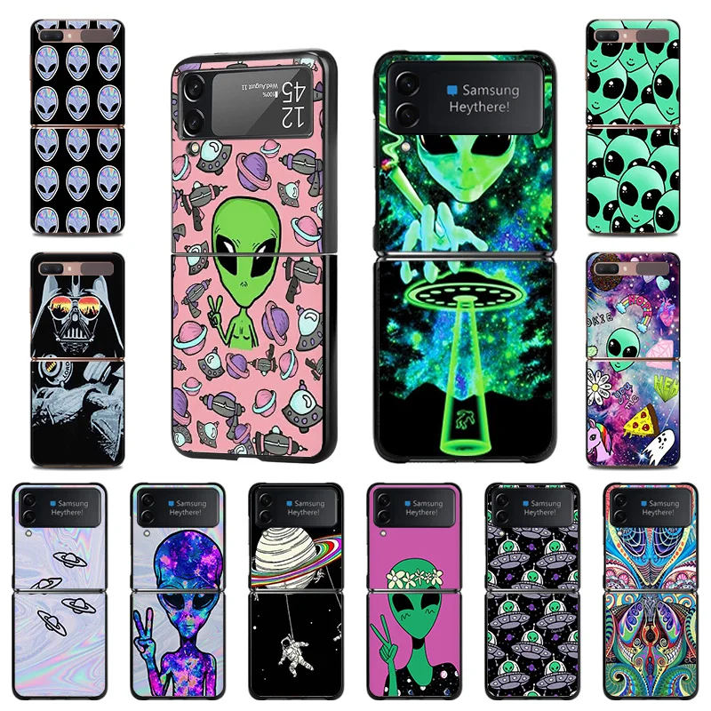 

Чехол для Samsung Galaxy Z, флип-чехол для телефона P3, абстрактный НЛО, милый Инопланетянин, искусство, высококачественный черный чехол для телефон...